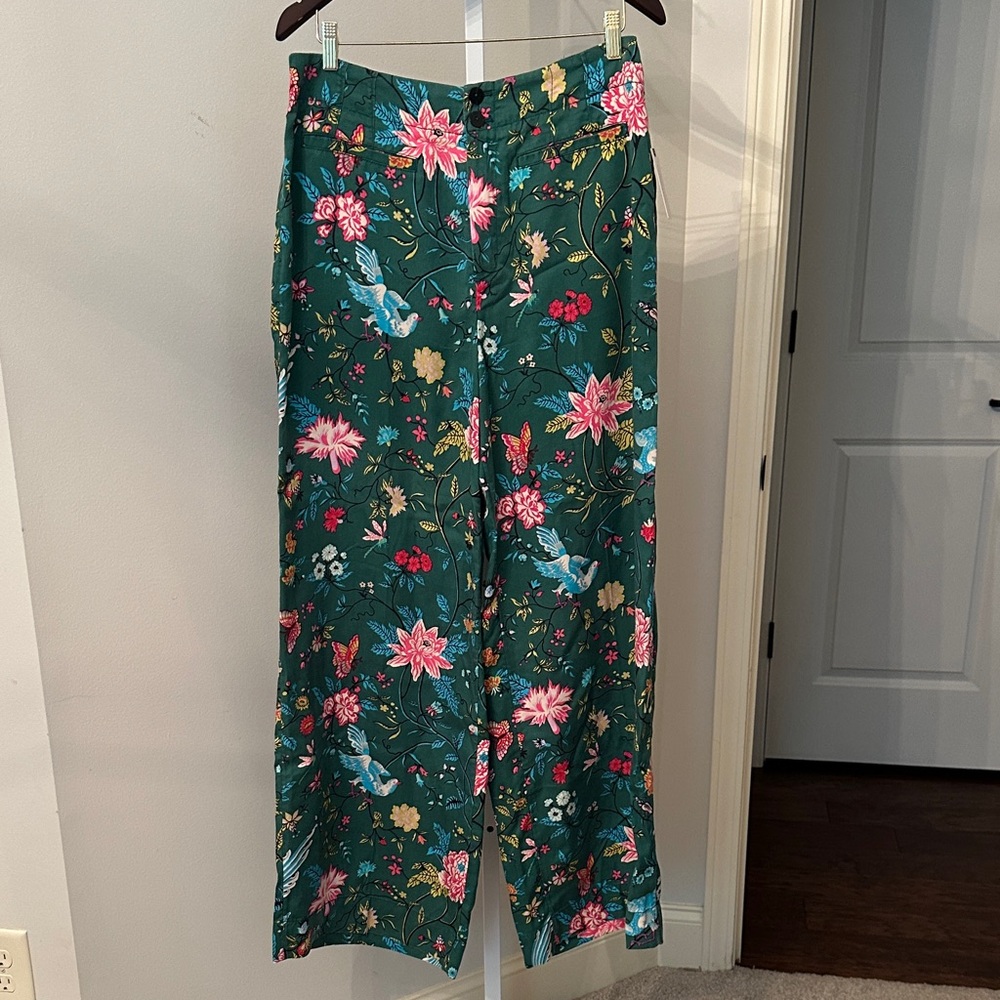 Maeve Floral Green Wide-Leg Pants